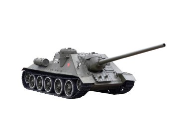 Sovyet güdümlü silahı SU-100. Beyaz arkaplanda izole et.