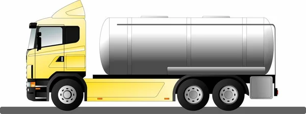 Imagem de um camião europeu moderno com depósito de combustível. Ilustração de arte de linha de estilo plano. — Vetor de Stock
