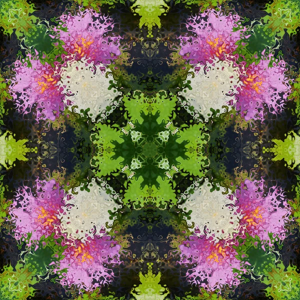 Abstrakcyjne Tło Wzoru Kwiatowego Kalejdoskopu Purole Zielony Tło Mandala Fraktalna — Zdjęcie stockowe