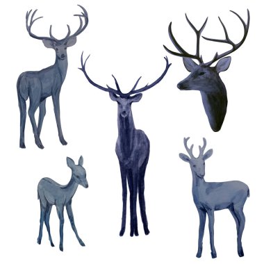 Akşam ormanda suluboya geyikler kümesi