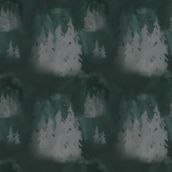 Ручний намальований акварельний безшовний візерунок у туманному лісі — стокове фото