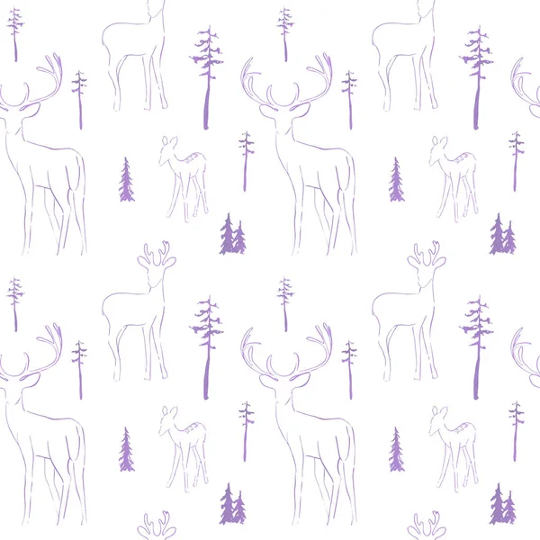 冬の森の鹿とシームレスなパターン — ストック写真