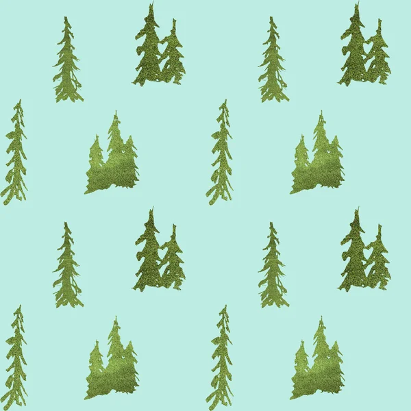 Jednolity wzór zima z błyszczącymi jodły w lesie — Zdjęcie stockowe