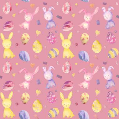 Şirin bebek paskalya tavşanı Dikişsiz desen, çizim çocuk giyim için. Suluboya elle çizilmiş