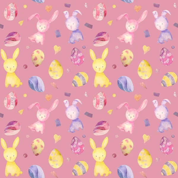 Lindo bebé Pascua conejo patrón sin costura, ilustración para la ropa de los niños. Acuarela dibujada a mano —  Fotos de Stock
