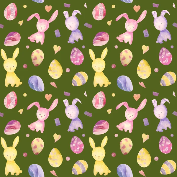 Lindo bebé Pascua conejo patrón sin costura, ilustración para la ropa de los niños. Acuarela dibujada a mano —  Fotos de Stock