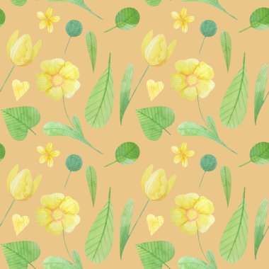 stilize çiçek şirin suluboya çizimi ile Seamless Modeli.