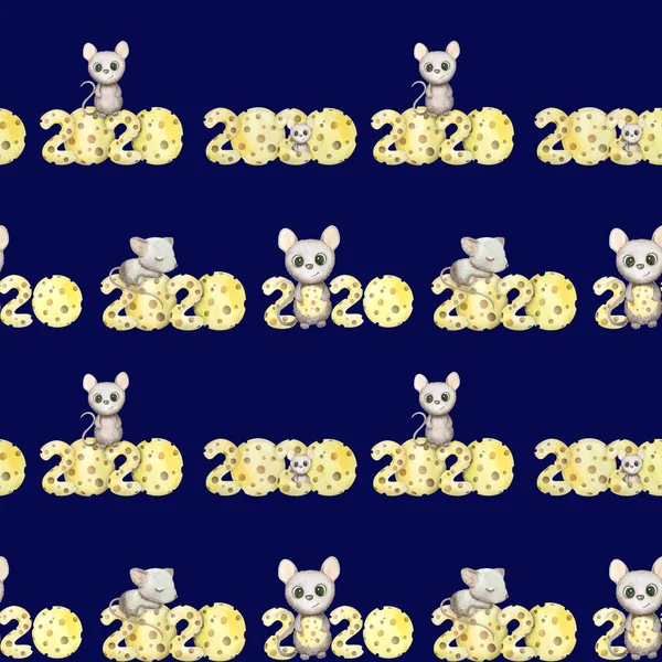 Lindo patrón sin costura rata acuarela. Símbolo del ratón 2020 año nuevo —  Fotos de Stock