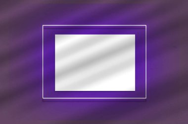 Mor bir parıltı ile neon çerçeve içinde Mockup poster. İçerde boş alan olan kaplama gölgeli sahne