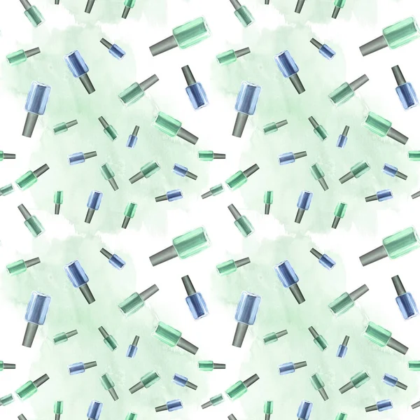 Watercolor seamless pattern with nail polish and tools. Hand drawn illustration. — Stock Photo, Image