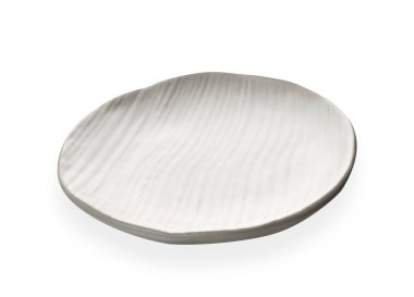 Dalgalı desenli boş plaka, kırpma yolu ile beyaz arka plan üzerinde izole dalga dokusu ile Beyaz plaka, Yan görünüm 