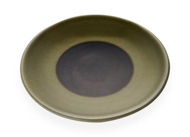 Boş seramik plakalar, Kırpma yolu ile beyaz arka plan üzerinde izole Klasik yeşil plaka, Yan görünüm                          