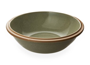 Yeşil seramik kase, beyaz arka planda izole edilmiş boş kase kırpma yolu, yan görüş                                