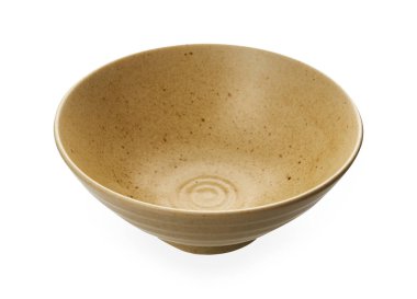 Sarı seramik kase, beyaz arka planda izole edilmiş boş kase kırpma yolu, yan görüş