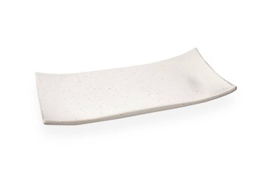 Boş dikdörtgen plakalar, Beyaz seramik plakalar kırpma yolu ile beyaz arka plan üzerinde izole, Yan görünüm                                 