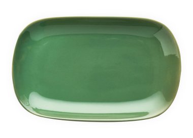 Boş dikdörtgen plaka, Yeşil seramik plaka, Kırpma yolu ile beyaz arka plan üzerinde izole yukarıdan görünüm                         