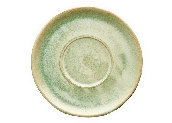 Leere Keramikteller Klassisch Grüner Teller Blick Von Oben Isoliert Auf — Stockfoto