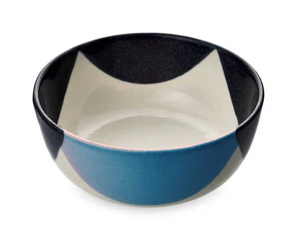 Tigela Cerâmica Vazia Com Cor Azul Preta Isolada Fundo Branco — Fotografia de Stock