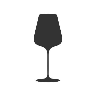 Cam bardak şarap veya şampanya için. Siyah simge düz beyaz arka plan üzerinde