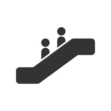 Yürüyen merdiven. Siyah simge düz beyaz arka plan üzerinde