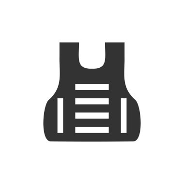 Kurşun geçirmez yelek vücut zırh takım. Siyah simge düz beyaz arka plan üzerinde