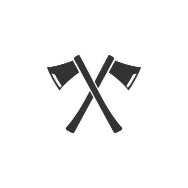 Oduncu balta geçti. Siyah simge düz beyaz arka plan üzerinde