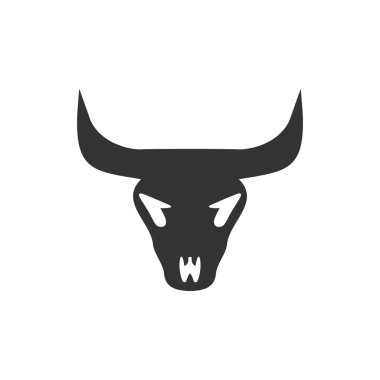 Boğa kafatası. Siyah simge düz beyaz arka plan üzerinde