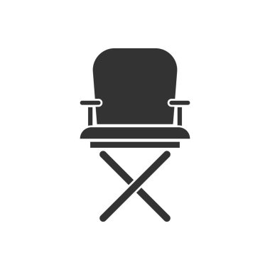 Yönetmen koltuğu. Siyah simge düz beyaz arka plan üzerinde