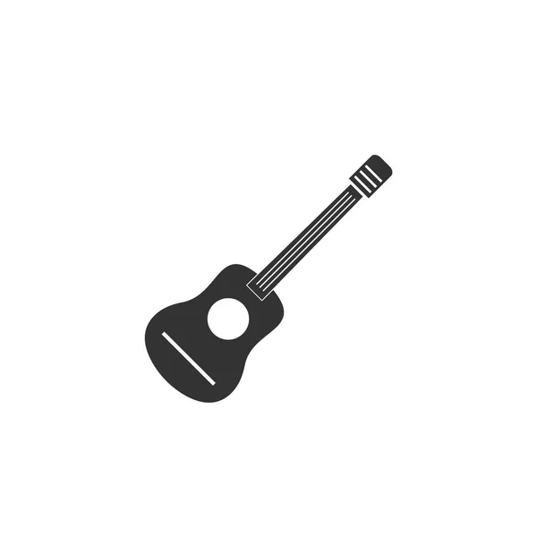 アコースティック ギター 白い背景の黒いアイコン フラット — ストックベクタ