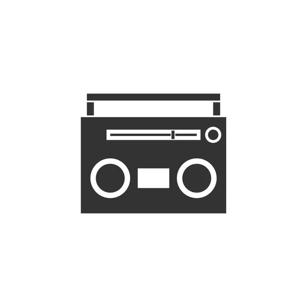 Lettore Cassette Icona Nera Piatto Sfondo Bianco — Vettoriale Stock