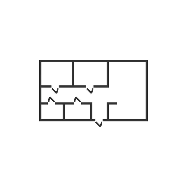 Plan Maison Icône Noire Plat Sur Fond Blanc — Image vectorielle