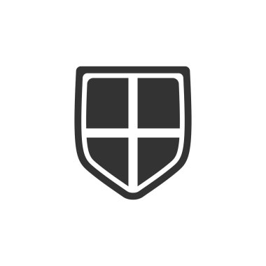 Kalkan. Siyah simge düz beyaz arka plan üzerinde