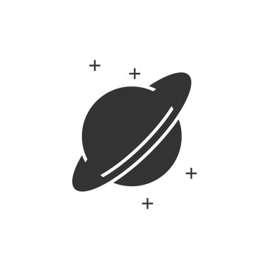 Gezegen. Siyah simge düz beyaz arka plan üzerinde