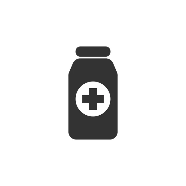 Medicine Pill Bottle Black Icon Flat White Background — Stock Vector