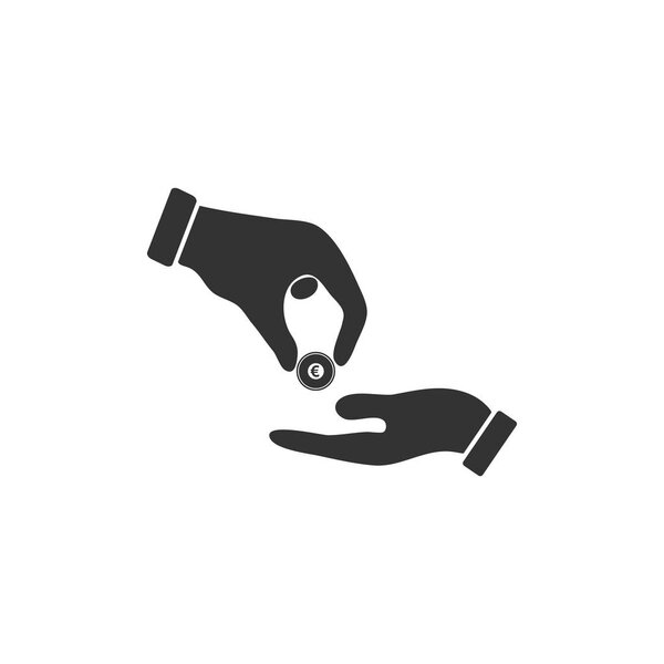 Handing money. Black Icon Flat on white background