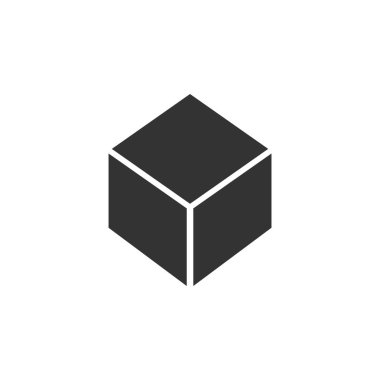 Geometrik küp. Siyah simge düz beyaz arka plan üzerinde