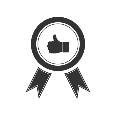 Şerit başparmak yukarı afiş. Siyah simge düz beyaz arka plan üzerinde