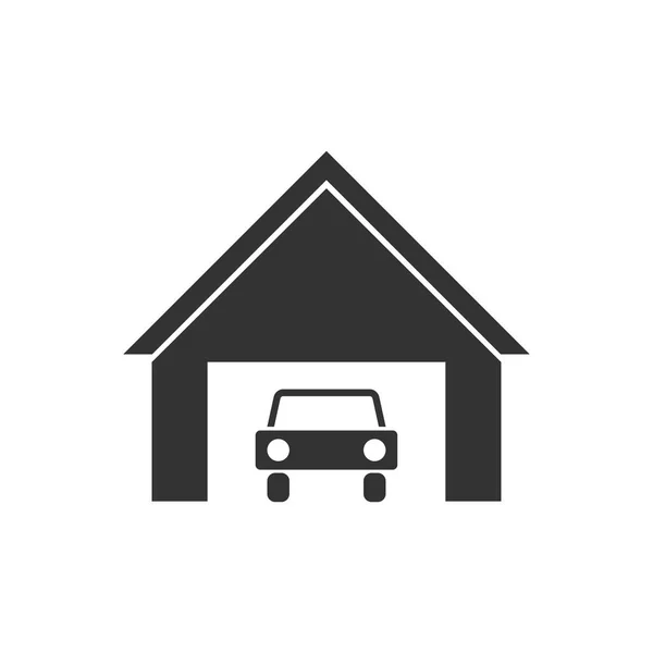 Garage Car Black Icon Flat White Background — Stock Vector