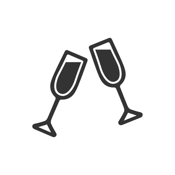 Champagne Svart Ikon Platt Vit Bakgrund — Stock vektor