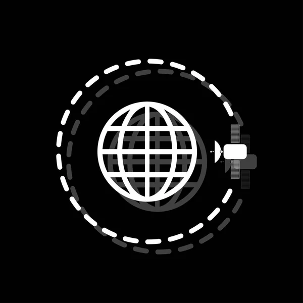 Globus Symbol Mit Satelliten Weißes Flaches Einfaches Symbol Mit Schatten — Stockvektor