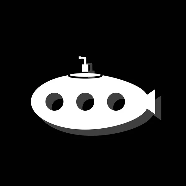 潜艇与潜望镜 白色平面简单图标与阴影 — 图库矢量图片