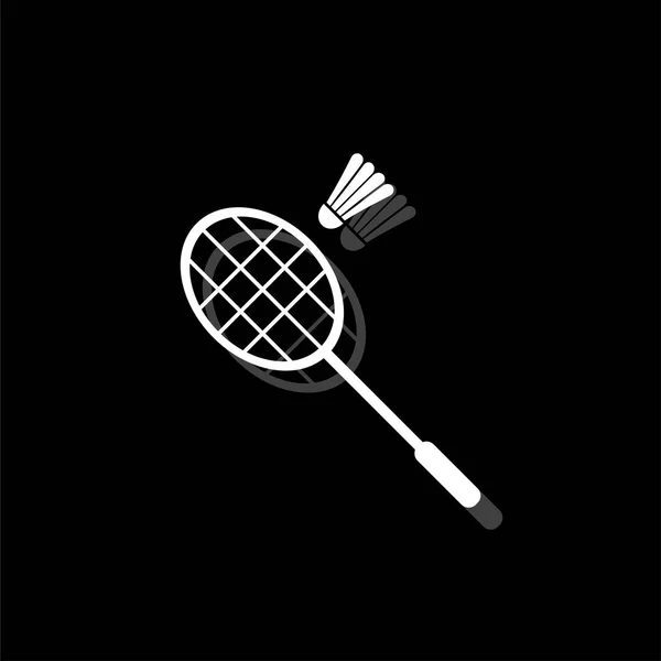 Badminton. White flat simple icon with shadow