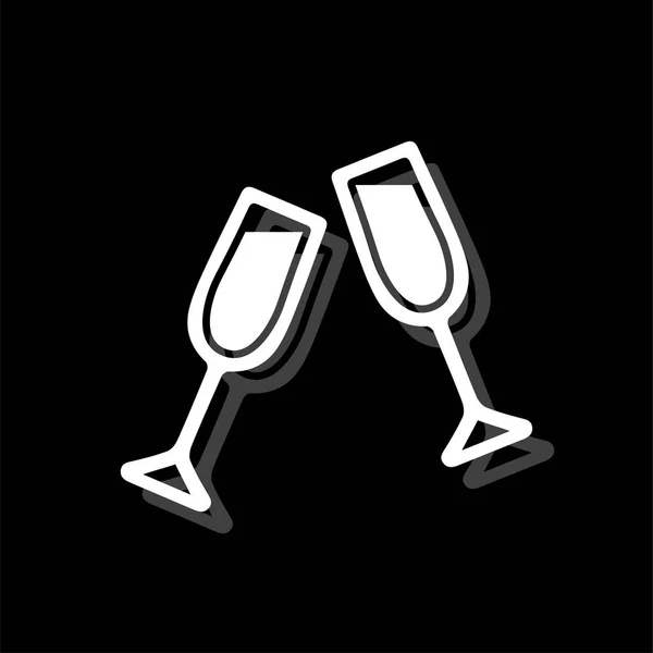 シャンパン 影のついた白いシンプルなフラット アイコン — ストックベクタ