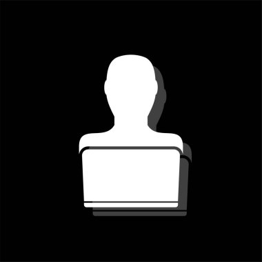 Bilgisayarda çalışan bir iş adamı. Gölge beyaz daire basit simgesi