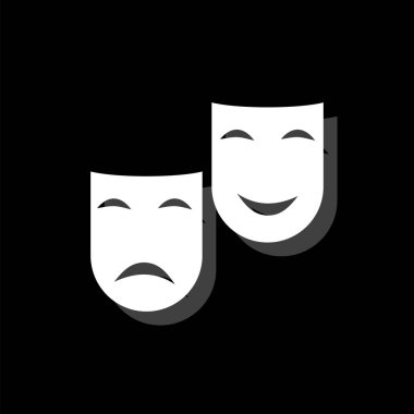 Trajedi ve komedi Tiyatro maskeleri. Gölge beyaz daire basit simgesi