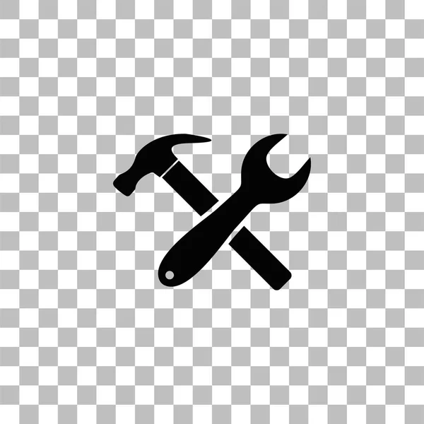 Llave cruzada y martillo icono plano — Vector de stock