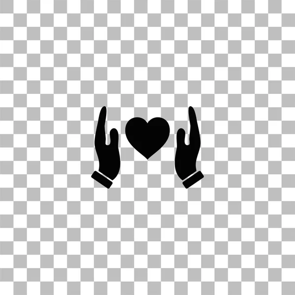 Les mains humaines tenant et protégeant l'icône du cœur plat — Image vectorielle