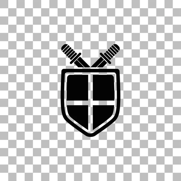 Escudo y espada icono plano — Archivo Imágenes Vectoriales