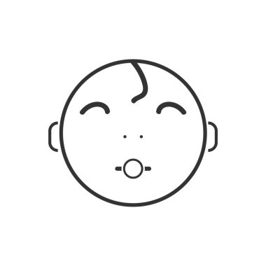 Emziği olan şirin bir bebek. Beyaz arkaplanda Siyah Simge Düzlüğü