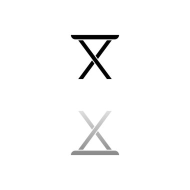 Sandalye. Beyaz arka planda siyah bir sembol. Basit bir illüstrasyon. Düz Vektör Simgesi. Ayna yansıması Gölgesi. Logo, web, mobil ve UI UX projelerinde kullanılabilir